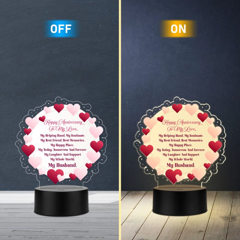 Acrylic Led Lamp Romantic Gift for Couples | Warm White Light Gift Item for Wedding, Anniversary, Birthday & Valentine's Day (Happy Anniversary To My Love)